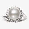 Fine Jewelry Womens 9-10mm White Cultured Freshwater Pearl Sterling Silver Halo Cocktail Ring In Transparent
