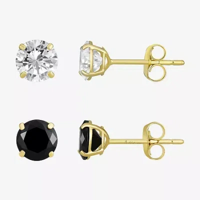 Fine Jewelry Womens Black Cubic Zirconia 14k Gold Round Earring Set In Transparent