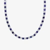 Fine Jewelry Womens Blue Sapphire Sterling Silver 17 Inch Tennis Necklace In Transparent
