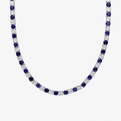 Fine Jewelry Womens Blue Sapphire Sterling Silver 17 Inch Tennis Necklace In Transparent