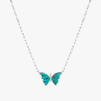 Fine Jewelry Womens Blue Turquoise Sterling Silver Butterfly 16 Inch Pendant Necklace In Transparent