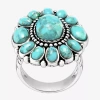 Fine Jewelry Womens Blue Turquoise Sterling Silver Flower Round Cocktail Ring In Blue