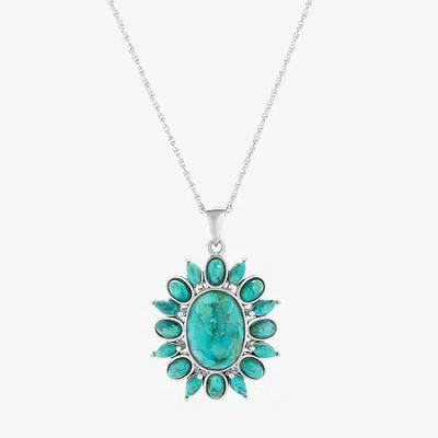 Fine Jewelry Womens Blue Turquoise Sterling Silver Oval 18 Inch Pendant Necklace In Transparent