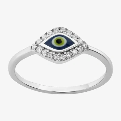 Fine Jewelry Womens Cubic Zirconia Sterling Silver Evil Eye Cocktail Ring