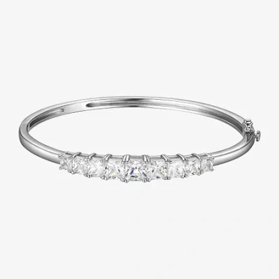 Fine Jewelry Womens Cubic Zirconia Sterling Silver Oval Bangle Bracelet In Transparent
