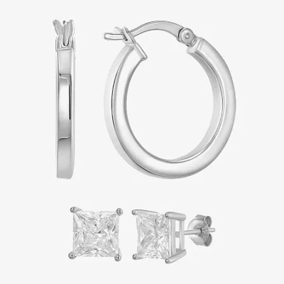 Fine Jewelry Womens Cubic Zirconia Sterling Silver Round 2 Pair Earring Set In Transparent