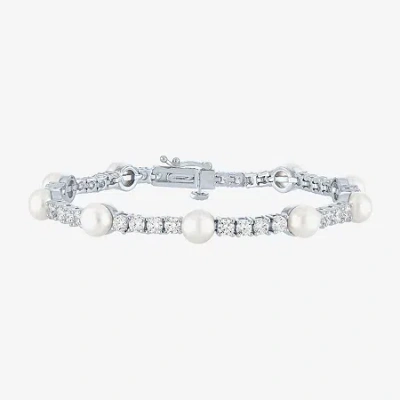 Fine Jewelry Womens Cultured Freshwater Pearl & Cubic Zirconia Sterling Silver Over Brass Bracelet In Transparent