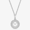 Fine Jewelry Womens Cultured Freshwater Pearl & Lab-created Sapphire Sterling Silver Pendant Necklace In Transparent