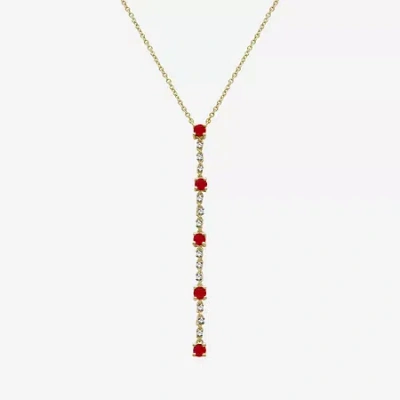Fine Jewelry Womens Diamond Accent Gemstone 10k Gold 18 Inch Pendant Necklace In Red