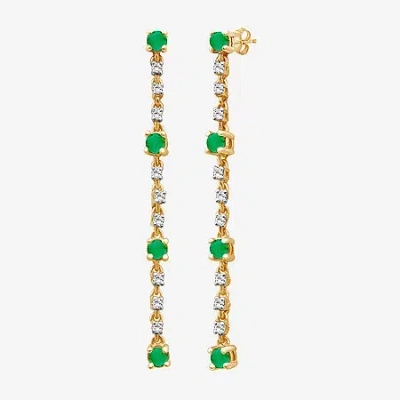 Fine Jewelry Womens Diamond Accent Gemstone 10k Gold Drop Earrings In Green