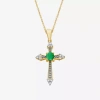 Fine Jewelry Womens Diamond Accent Gemstone 10k White Gold Cross 18 Inch Pendant Necklace In Green