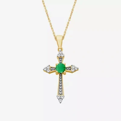 Fine Jewelry Womens Diamond Accent Gemstone 10k White Gold Cross 18 Inch Pendant Necklace In Green