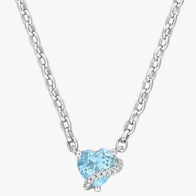 Fine Jewelry Womens Diamond Accent Gemstone Sterling Silver Heart Pendant Necklace In Blue