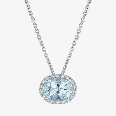 Fine Jewelry Womens Diamond Accent Genuine Blue Aquamarine Sterling Silver Oval 16 Inch Pendant Necklace In Transparent