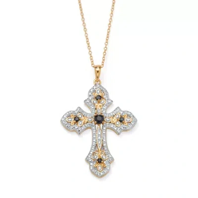 Fine Jewelry Womens Diamond Accent Genuine Blue Sapphire 18k Gold Over Silver Cross 18 Inch Pendant Necklace In Transparent