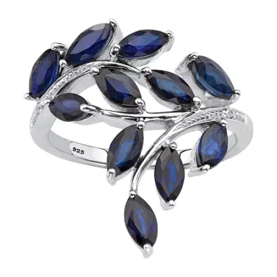 Fine Jewelry Womens Diamond Accent Genuine Blue Sapphire Platinum Over Silver Cocktail Ring In Transparent