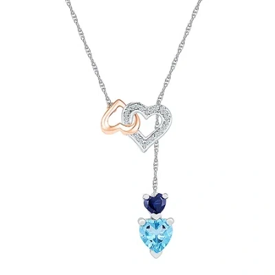 Fine Jewelry Womens Diamond Accent Genuine Blue Topaz 10k Rose Gold Sterling Silver Heart 18 Inch Pendant Necklac In Transparent
