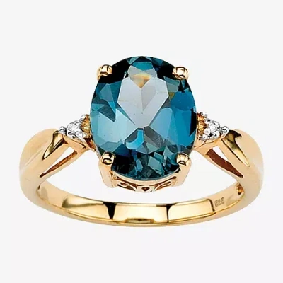 Fine Jewelry Womens Diamond Accent Genuine Blue Topaz 18k Gold Over Silver Cocktail Ring