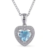 Fine Jewelry Womens Diamond Accent Genuine Blue Topaz Sterling Silver Heart 18 Inch Pendant Necklace In Transparent
