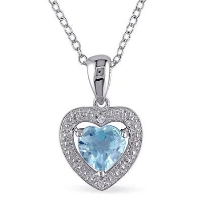 Fine Jewelry Womens Diamond Accent Genuine Blue Topaz Sterling Silver Heart 18 Inch Pendant Necklace In Transparent