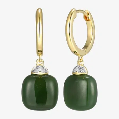 Fine Jewelry Womens Diamond Accent Genuine Green Jade 18k Gold Over Silver Cushion Drop Earrings In Transparent
