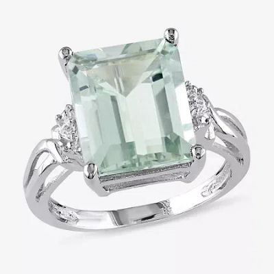 Fine Jewelry Womens Diamond Accent Genuine Green Quartz Sterling Silver Cocktail Ring In Transparent