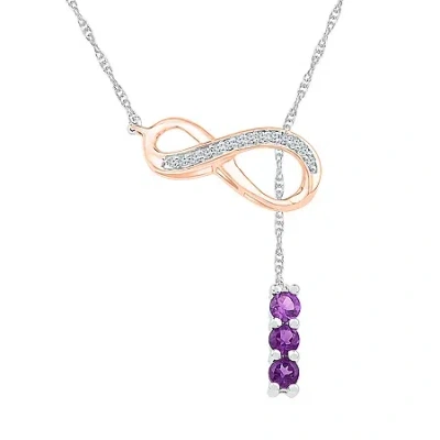Fine Jewelry Womens Diamond Accent Genuine Purple Amethyst 10k Rose Gold Sterling Silver Infinity 18 Inch Pendant In Transparent