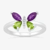 Fine Jewelry Womens Diamond Accent Genuine Purple Amethyst Sterling Silver Butterfly Cocktail Ring In Purple
