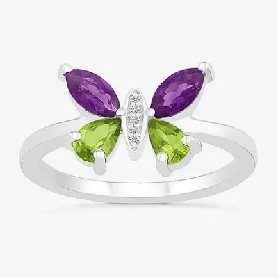 Fine Jewelry Womens Diamond Accent Genuine Purple Amethyst Sterling Silver Butterfly Cocktail Ring