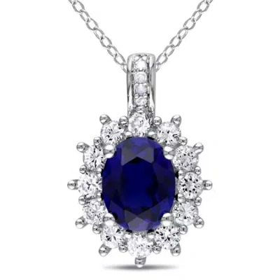 Fine Jewelry Womens Diamond Accent Lab Created Blue Sapphire Sterling Silver 18 Inch Pendant Necklace In Transparent