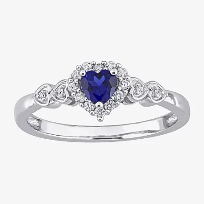 Fine Jewelry Womens Diamond Accent Lab Created Blue Sapphire Sterling Silver Heart Cocktail Ring In Transparent