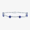 Fine Jewelry Womens Diamond Accent Lab Created Blue Sapphire Sterling Silver Tennis Bracelet In Transparent