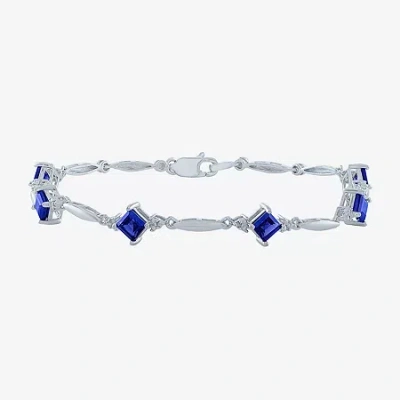 Fine Jewelry Womens Diamond Accent Lab Created Blue Sapphire Sterling Silver Tennis Bracelet In Transparent