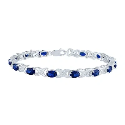 Fine Jewelry Womens Diamond Accent Lab Created Blue Sapphire Sterling Silver Tennis Bracelet In Transparent