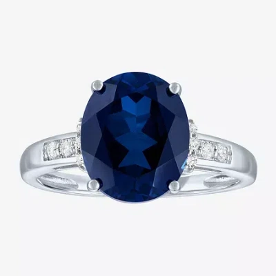 Fine Jewelry Womens Diamond Accent Lab Created Gemstone 10k Gold Side Stone Cocktail Ring
