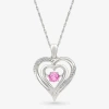 Fine Jewelry Womens Diamond Accent Lab Created Pink Sapphire Sterling Silver Heart 18 Inch Pendant Necklace In Transparent