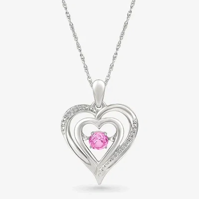 Fine Jewelry Womens Diamond Accent Lab Created Pink Sapphire Sterling Silver Heart 18 Inch Pendant Necklace In Transparent
