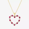 Fine Jewelry Womens Diamond Accent Lab Created Red Ruby 10k Gold Heart 18 Inch Pendant Necklace In Transparent
