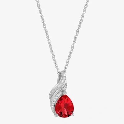 Fine Jewelry Womens Diamond Accent Lab Created Red Ruby Sterling Silver 18 Inch Pendant Necklace