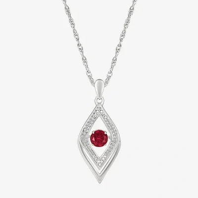 Fine Jewelry Womens Diamond Accent Lab Created Red Ruby Sterling Silver 18 Inch Pendant Necklace In Transparent