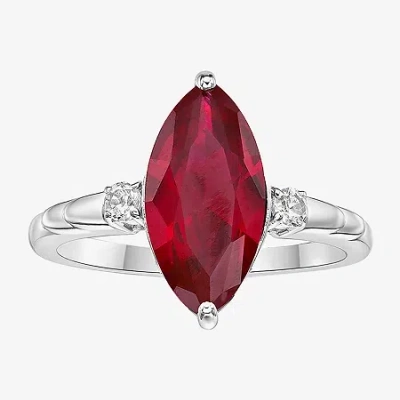 Fine Jewelry Womens Diamond Accent Lab Created Red Ruby Sterling Silver Cocktail Ring