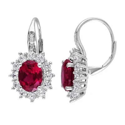 Fine Jewelry Womens Diamond Accent Lab Created Red Ruby Sterling Silver Drop Earrings