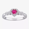 Fine Jewelry Womens Diamond Accent Lab Created Red Ruby Sterling Silver Heart Cocktail Ring In Transparent