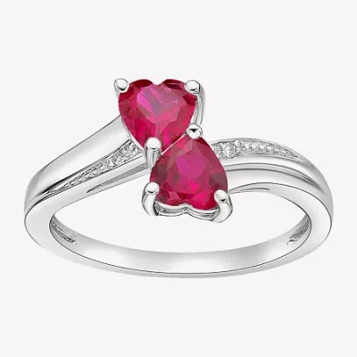 Fine Jewelry Womens Diamond Accent Lab Created Red Ruby Sterling Silver Side Stone Cocktail Ring