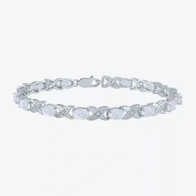 Fine Jewelry Womens Diamond Accent Lab Created White Opal Sterling Silver Tennis Bracelet In Transparent