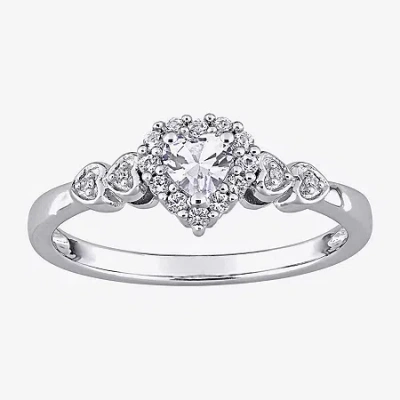 Fine Jewelry Womens Diamond Accent Lab Created White Sapphire Sterling Silver Heart Cocktail Ring In Transparent