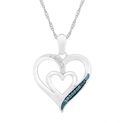 Fine Jewelry Womens Diamond Accent Natural Blue Diamond Sterling Silver Heart 18 Inch Pendant Necklace In Transparent
