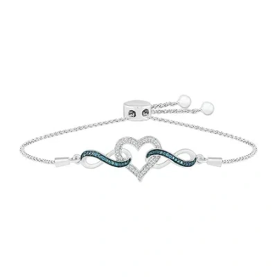 Fine Jewelry Womens Diamond Accent Natural Blue Diamond Sterling Silver Heart Infinity Bolo Bracelet In Transparent