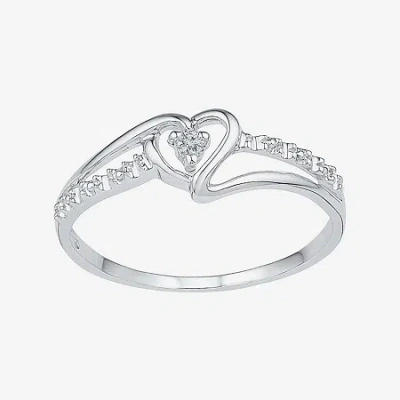 Fine Jewelry Womens Diamond Accent Natural Diamond 10k White Gold Heart Delicate Cocktail Ring