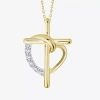 Fine Jewelry Womens Diamond Accent Natural White Diamond 10k Gold Cross 18 Inch Pendant Necklace In Transparent